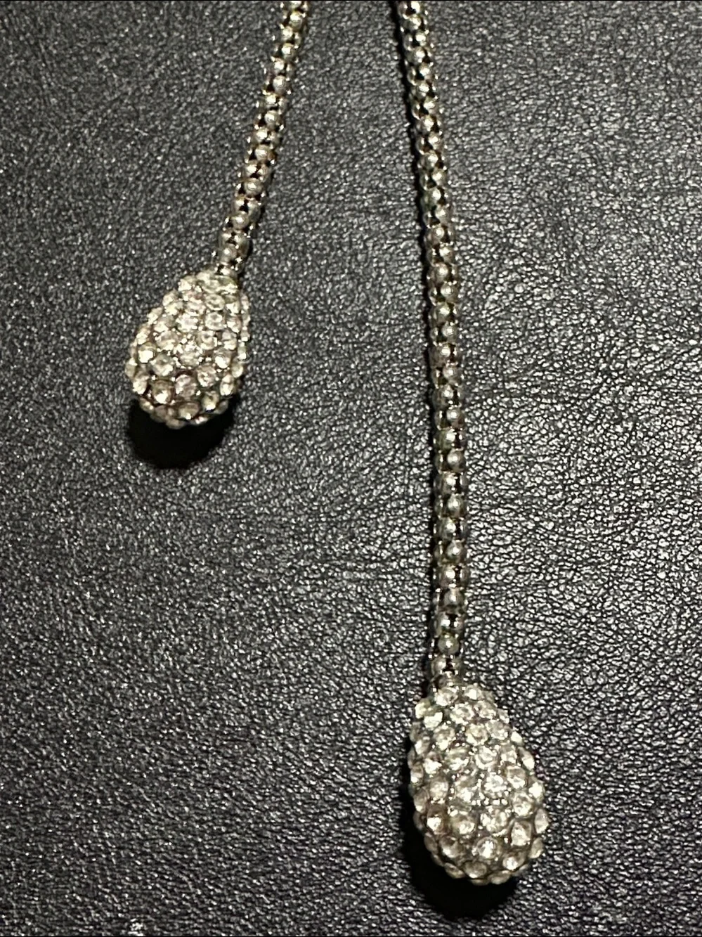 Chico’s Pave’ Crystal Pendant & Drops Silver Tone Y Lariat Necklace